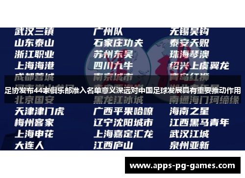 足协发布44家俱乐部准入名单意义深远对中国足球发展具有重要推动作用 足协发布44家俱乐部准入名单意义深远对中国足球发展具有重要推动作用